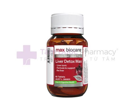 Liver Detox Max (Max Biocare) giúp bổ gan, thải độc gan. Giúp duy trì chức năng gan bình thường, hỗ trợ tiêu hóa.